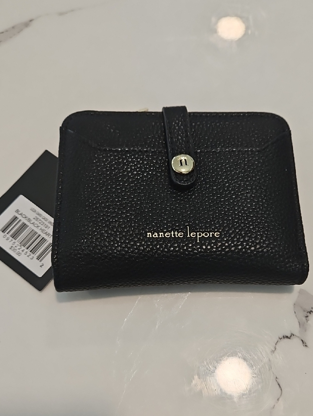 Nanette Lepore Black Pebbled Leather Snap Wallet